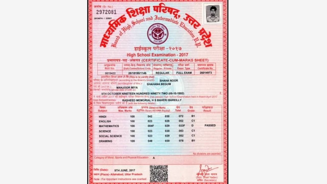 UP Board 10th 12th Marksheet Correction