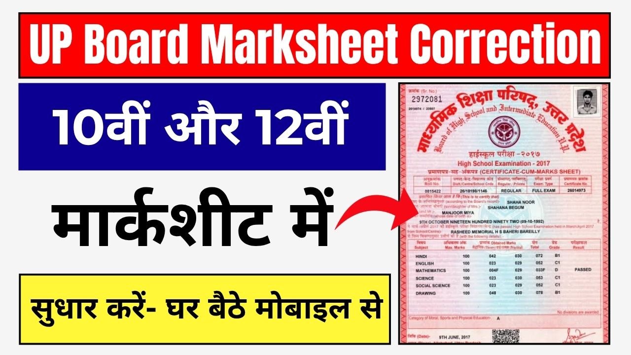 UP Board 10th 12th Marksheet Correction 2025